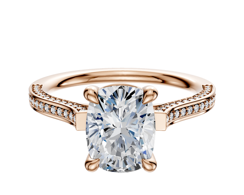 18K Rose Gold 4 Prong Basket Cathedral Flat 3-Row-Pave 2.0mm Engagement Ring