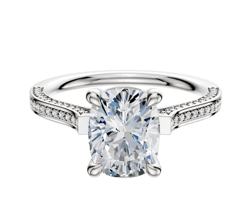 18K White Gold 4 Prong Basket Cathedral Flat 3-Row-Pave 2.0mm Engagement Ring