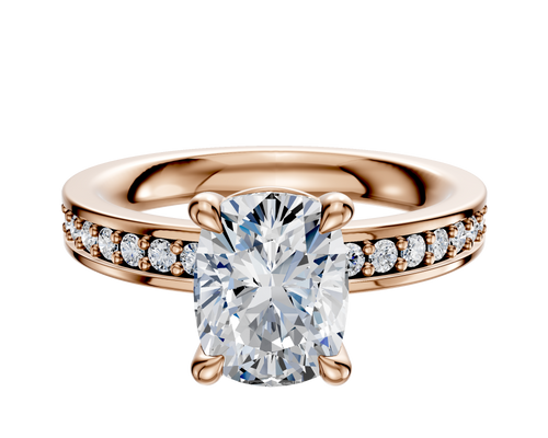 14K Rose Gold 4 Prong Basket Classic Flat 1-Row-Pave 2.5mm Engagement Ring