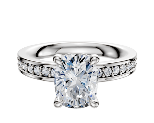 Platinum 4 Prong Basket Classic Flat 1-Row-Pave 2.5mm Engagement Ring