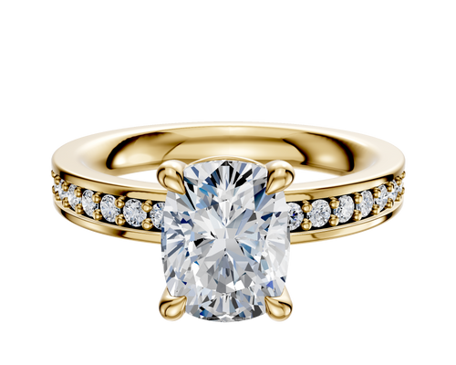 14K Yellow Gold 4 Prong Basket Classic Flat 1-Row-Pave 2.5mm Engagement Ring