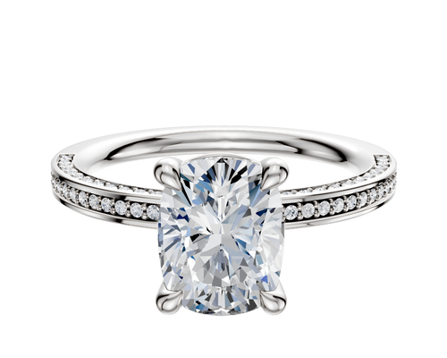 Platinum 4 Prong Basket Classic Flat 3-Row-Pave 2.0mm Engagement Ring