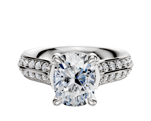 14K White Gold 4 Prong Basket Cathedral Knife Edge 1-Row-Pave 2.5mm Engagement Ring
