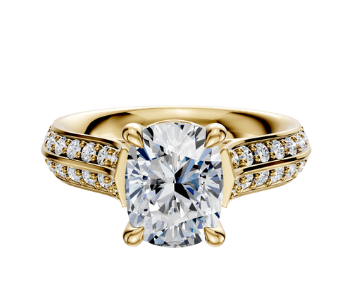 14K Yellow Gold 4 Prong Basket Cathedral Knife Edge 1-Row-Pave 2.5mm Engagement Ring