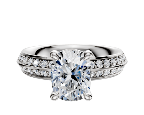18K White Gold 4 Prong Basket Classic Knife Edge 1-Row-Pave 2.5mm Engagement Ring