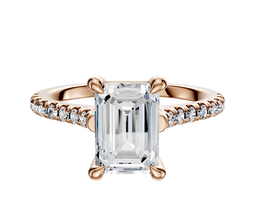 14K Rose Gold 4 Prong Basket Cathedral Dome 1-Row-Pave 2.5mm Engagement Ring