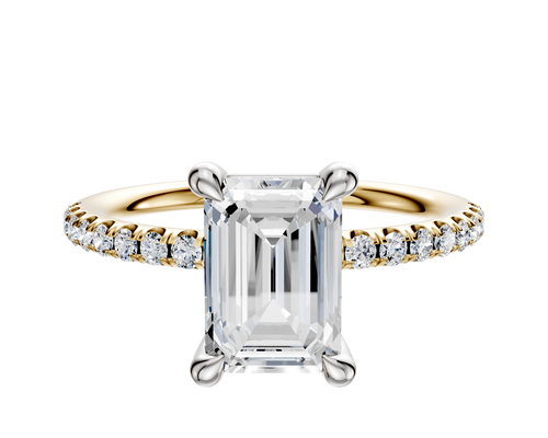 18K Two Tone 4 Prong Basket Classic Dome 1-Row-Pave 2.5mm Engagement Ring
