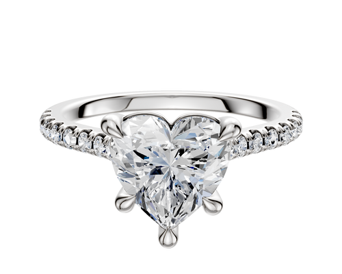 18K White Gold 4 Prong Basket Cathedral Dome 1-Row-Pave 2.5mm Engagement Ring