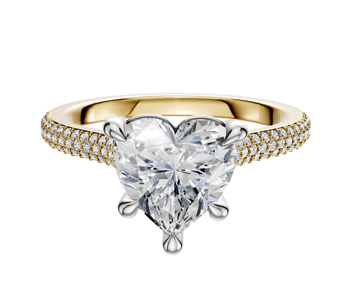 14K Two Tone 4 Prong Basket Cathedral Dome 3-Row-Pave 2.0mm Engagement Ring