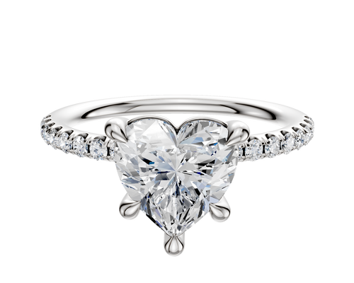 18K White Gold 4 Prong Basket Classic Dome 1-Row-Pave 2.5mm Engagement Ring