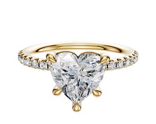 14K Yellow Gold 4 Prong Basket Classic Dome 1-Row-Pave 2.5mm Engagement Ring
