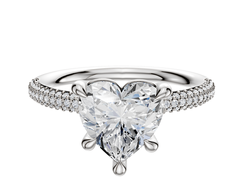 14K White Gold 4 Prong Basket Classic Dome 3-Row-Pave 2.0mm Engagement Ring