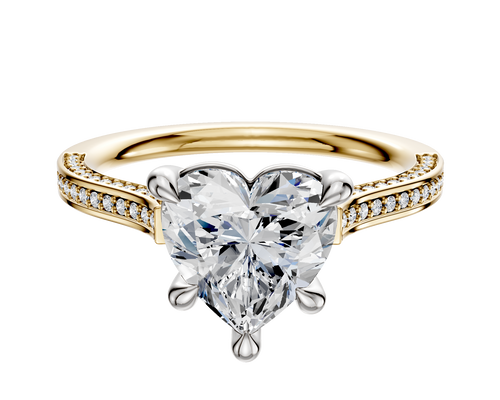 14K Two Tone 4 Prong Basket Cathedral Flat 3-Row-Pave 2.0mm Engagement Ring