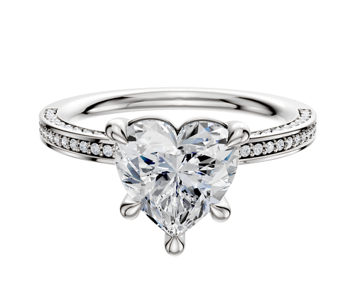 18K White Gold 4 Prong Basket Classic Flat 3-Row-Pave 2.0mm Engagement Ring