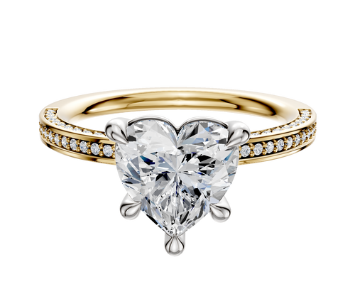14K Two Tone 4 Prong Basket Classic Flat 3-Row-Pave 2.0mm Engagement Ring