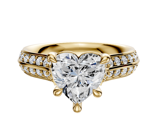 18K Yellow Gold 4 Prong Basket Cathedral Knife Edge 1-Row-Pave 2.5mm Engagement Ring