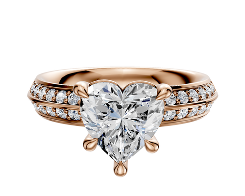 18K Rose Gold 4 Prong Basket Classic Knife Edge 1-Row-Pave 2.5mm Engagement Ring