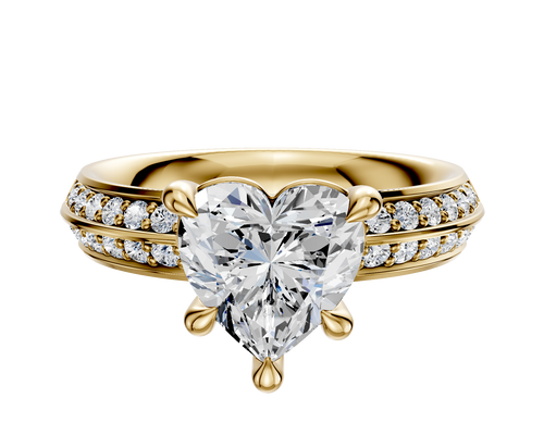 14K Yellow Gold 4 Prong Basket Classic Knife Edge 1-Row-Pave 2.5mm Engagement Ring