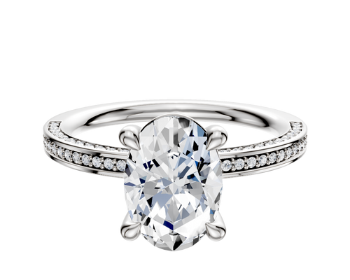 Platinum 4 Prong Basket Classic Flat 3-Row-Pave 2.0mm Engagement Ring