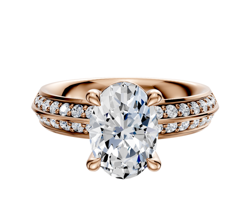 14K Rose Gold 4 Prong Basket Classic Knife Edge 1-Row-Pave 2.5mm Engagement Ring