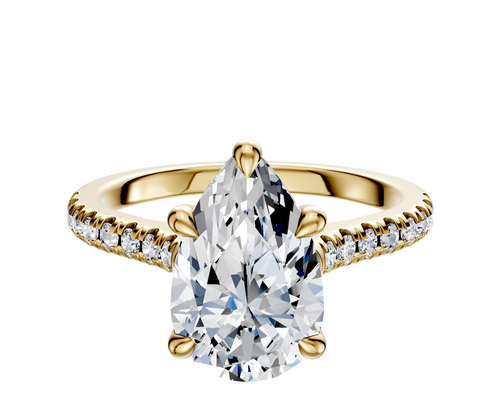 14K Yellow Gold 4 Prong Basket Cathedral Dome 1-Row-Pave 2.5mm Engagement Ring