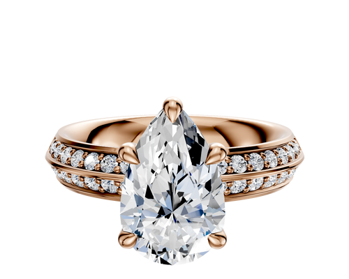 18K Rose Gold 4 Prong Basket Classic Knife Edge 1-Row-Pave 2.5mm Engagement Ring