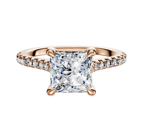 14K Rose Gold 4 Prong Basket Cathedral Dome 1-Row-Pave 2.5mm Engagement Ring