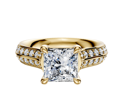 14K Yellow Gold 4 Prong Basket Cathedral Knife Edge 1-Row-Pave 2.5mm Engagement Ring