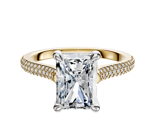 18K Two Tone 4 Prong Basket Cathedral Dome 3-Row-Pave 2.0mm Engagement Ring