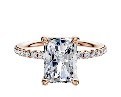 18K Rose Gold 4 Prong Basket Classic Dome 1-Row-Pave 2.5mm Engagement Ring