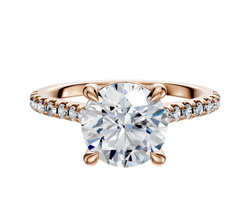 14K Rose Gold 4 Prong Basket Cathedral Dome 1-Row-Pave 2.5mm Engagement Ring