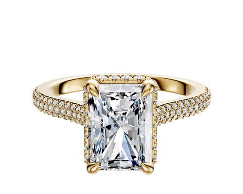 18K Yellow Gold 4 Prong Collar Cathedral Dome 3-Row-Pave 2.0mm Engagement Ring