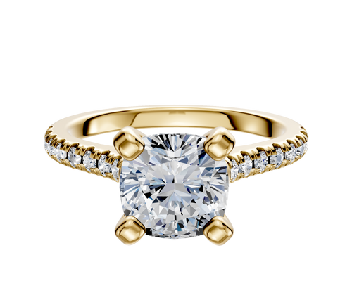14K Yellow Gold 4 Prong Cathedral Dome 1-Row-Pave 2.5mm Engagement Ring