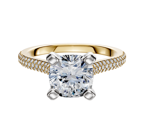 14K Two Tone 4 Prong Cathedral Dome 3-Row-Pave 2.0mm Engagement Ring