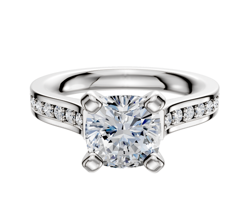 14K White Gold 4 Prong Cathedral Flat 1-Row-Pave 2.5mm Engagement Ring
