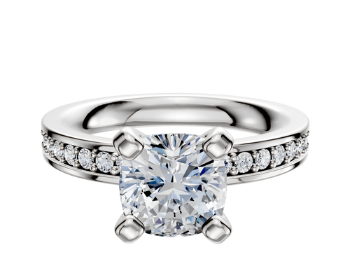 14K White Gold 4 Prong Classic Flat 1-Row-Pave 2.5mm Engagement Ring