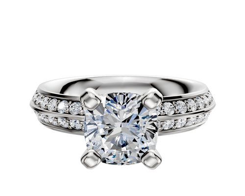 14K White Gold 4 Prong Classic Knife Edge 1-Row-Pave 2.5mm Engagement Ring