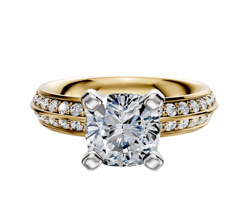 14K Two Tone 4 Prong Classic Knife Edge 1-Row-Pave 2.5mm Engagement Ring