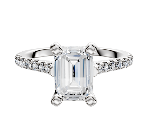 14K White Gold 4 Prong Cathedral Dome 1-Row-Pave 2.5mm Engagement Ring