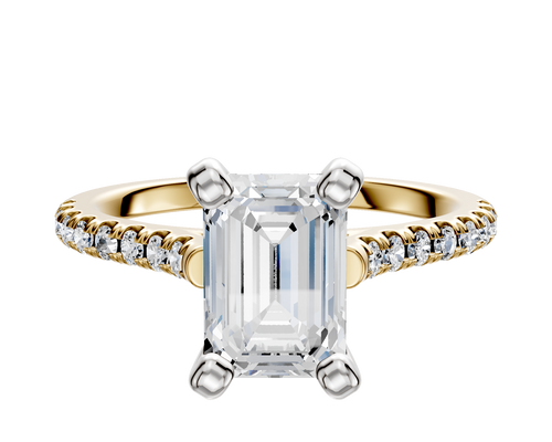 14K Two Tone 4 Prong Cathedral Dome 1-Row-Pave 2.5mm Engagement Ring