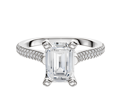 14K White Gold 4 Prong Cathedral Dome 3-Row-Pave 2.0mm Engagement Ring
