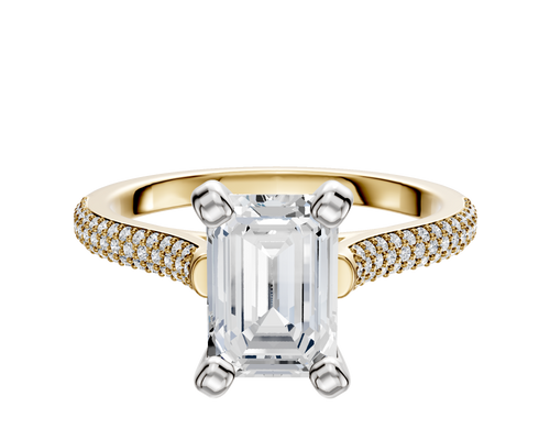 14K Two Tone 4 Prong Cathedral Dome 3-Row-Pave 2.0mm Engagement Ring