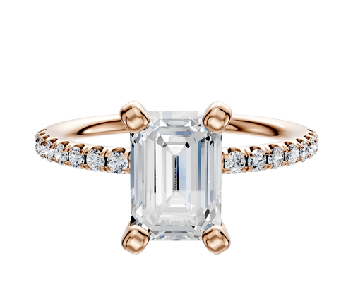 14K Rose Gold 4 Prong Classic Dome 1-Row-Pave 2.5mm Engagement Ring