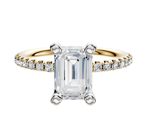 14K Two Tone 4 Prong Classic Dome 1-Row-Pave 2.5mm Engagement Ring