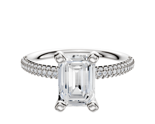 14K White Gold 4 Prong Classic Dome 3-Row-Pave 2.0mm Engagement Ring
