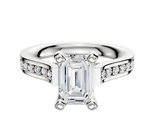 14K White Gold 4 Prong Cathedral Flat 1-Row-Pave 2.5mm Engagement Ring