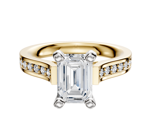 14K Two Tone 4 Prong Cathedral Flat 1-Row-Pave 2.5mm Engagement Ring