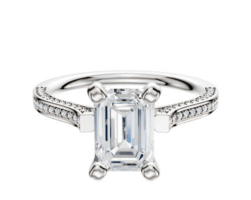 14K White Gold 4 Prong Cathedral Flat 3-Row-Pave 2.0mm Engagement Ring