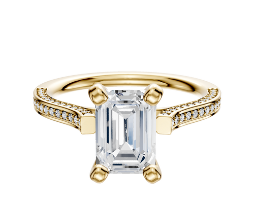 14K Yellow Gold 4 Prong Cathedral Flat 3-Row-Pave 2.0mm Engagement Ring