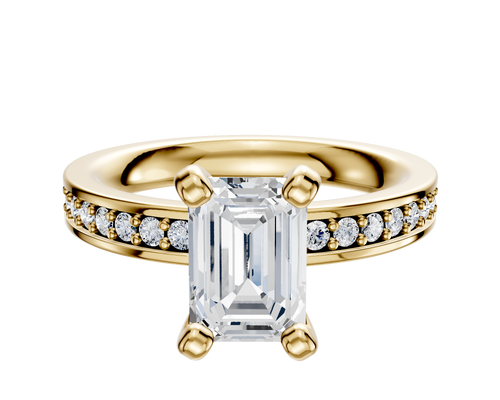 14K Yellow Gold 4 Prong Classic Flat 1-Row-Pave 2.5mm Engagement Ring